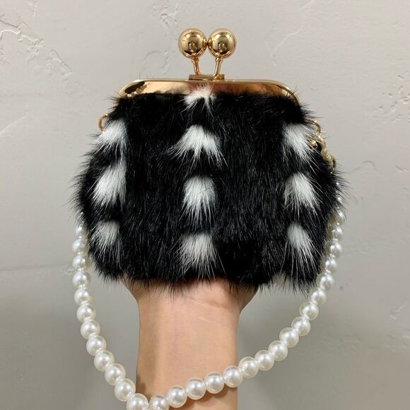 Laurie’s CollectionI Handbags - Handmade Real Mink Fur Metal Frame Kiss-lock Wristlet/Coin Pouch/Crossbody